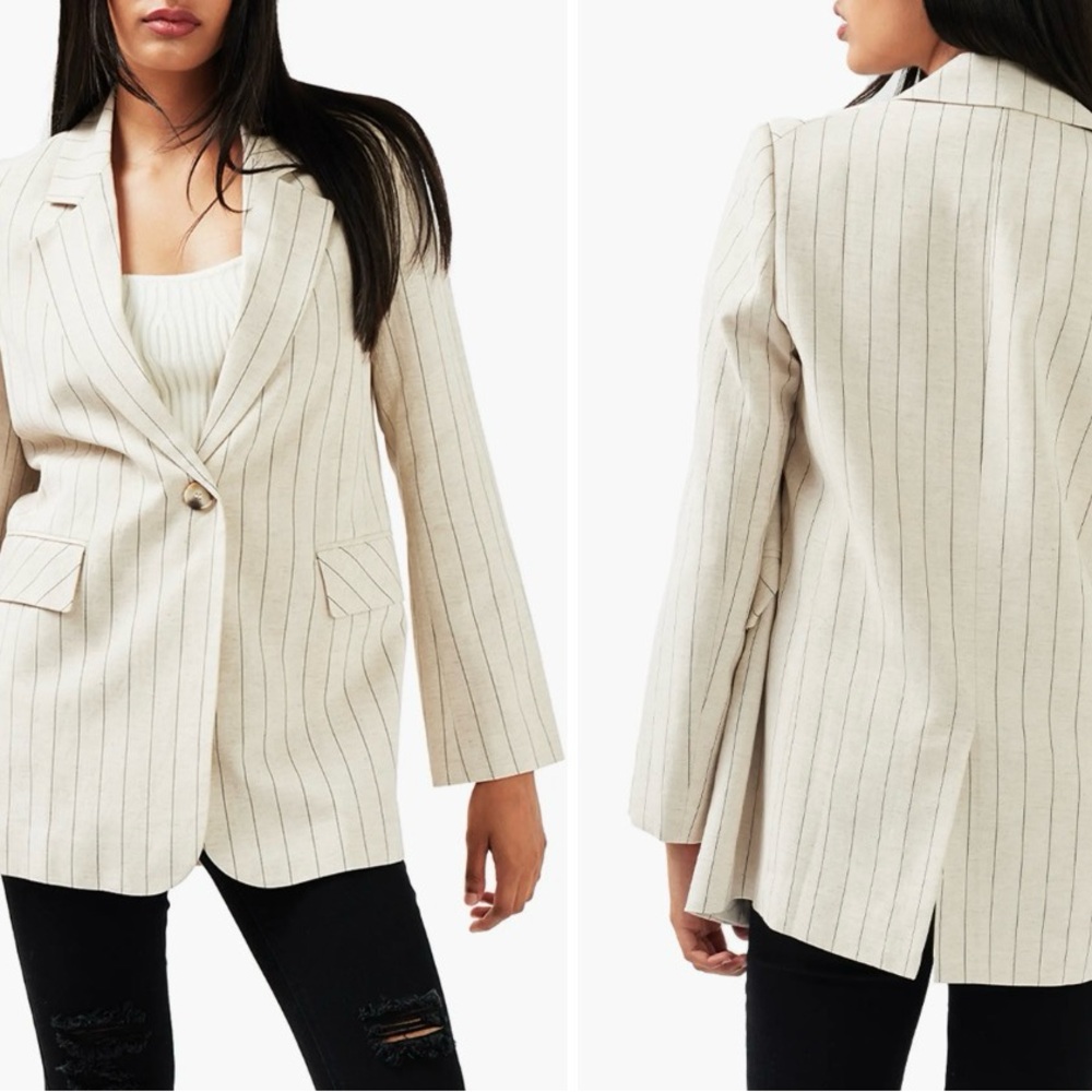 Elegant Belle & Bloom Beige Striped Lapel Blazer Jacket women one button